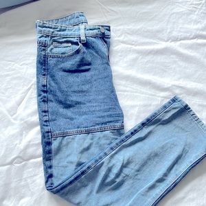 Patchwork,two-tone jeans, high waisted